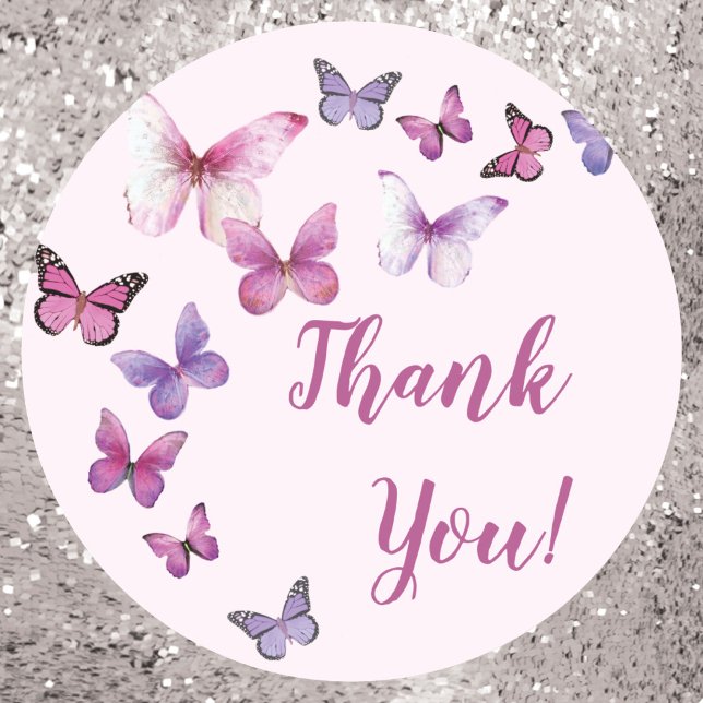 Pink und Lila Butterfly Baby Dusche Danke Runder Aufkleber (Von Creator hochgeladen)
