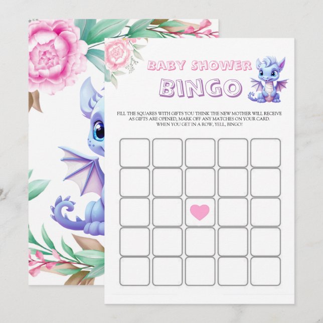 Pink und Lila Dinosaur Peony Baby Showbingo (Vorne/Hinten)
