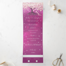 Pink und Lila Heart Leaf Tree Wedding Dreifach Gefaltete Einladung