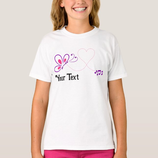 Pink und Lila Schmetterlingsherz T-Shirt (Vorderseite)