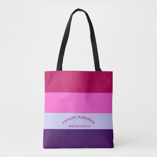 Pink und Lila Streifen Muster Bridemaid Tasche (Vorderseite)
