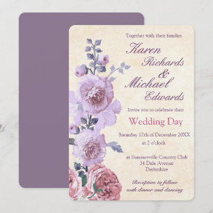 Pink und Lilac Wasserfarbe Blumenzehen Einladung