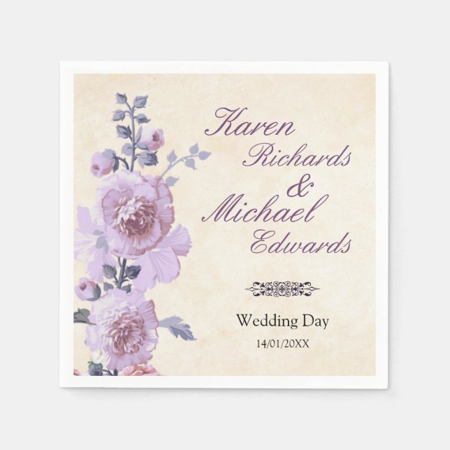 Pink und Lilac Wasserfarbe Blumenzehen Serviette (Vorderseite)