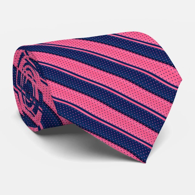 Pink-und Marine-Blau-Tupfen-Streifen Krawatte (Gerollt)