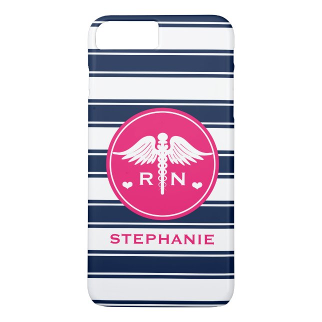 PINK UND MARINE-STREIFENcaduceus-KRANKENSCHWESTER Case-Mate iPhone Hülle (Rückseite)