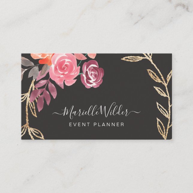 Pink und Marsala floral Gold Foliage Plane Visitenkarte (Vorderseite)
