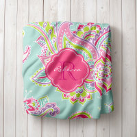 Pink und Mint Boho Paisley Mit Monogramm