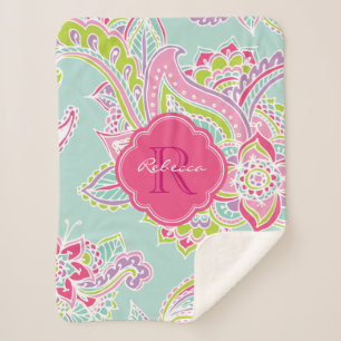 Pink und Mint Boho Paisley Mit Monogramm Sherpadecke