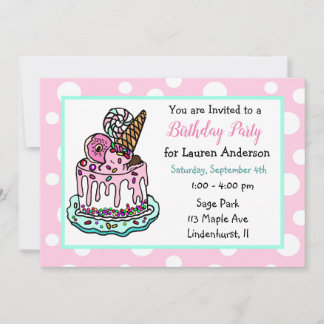 Pink und Mint Green Whimsical Cake Girl's Birthday Einladung
