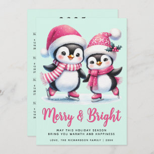Pink und Mint Merry und Bright Pinguin Weihnachten
