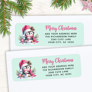 Pink und Mint Niedlich Pinguin Custom Frohe Weihna