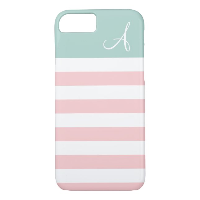 Pink und Mint Streifen Monogram iPhone 7 Fall Case-Mate iPhone Hülle (Rückseite)