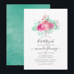Pink und Minze Floral Bat Mitzvah Einladung<br><div class="desc">Trendy rosa Rosen Fledermaus Mitzvah laden mit Minz-Glitzer tropischen Blattwerk,  entwickelt,  um schnell und einfach auf Ihre Event-Besonderheiten.</div>