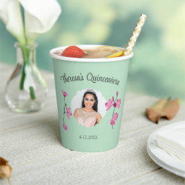 Pink und Minze Grüne Kirschblossom Custom Foto Pappbecher