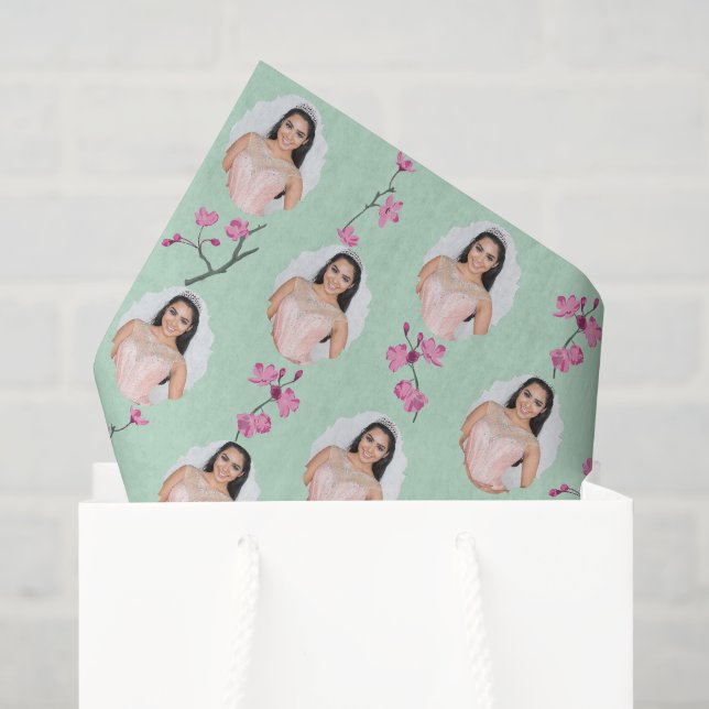 Pink und Minze Grüne Kirschblüte kundenspezifische Seidenpapier (Geschenktüte)