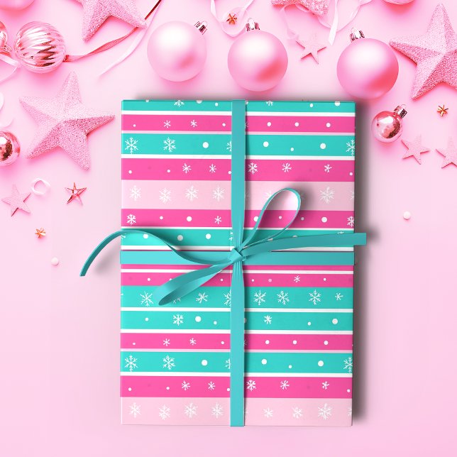 Pink und Minze Horizontal Strickte Schneeflocke Geschenkpapier (Von Creator hochgeladen)