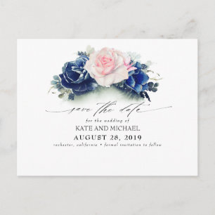 Pink und Navy Blauer Boho Save the Date Postkarte