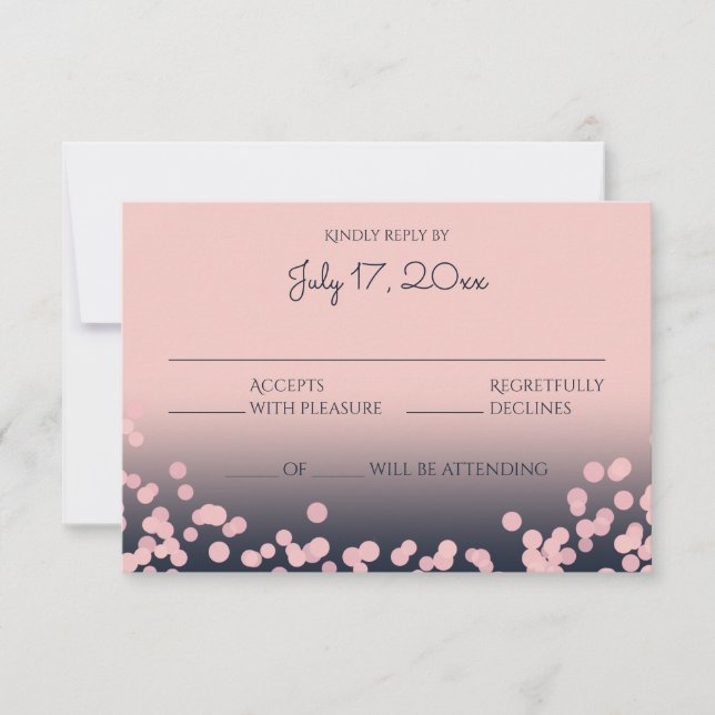 Pink und Navy Blue Bokeh Hochzeitsreaktion RSVP Karte (Vorderseite)