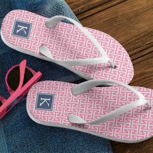 Pink und Navy Preppy Muster Monogram Flip Flops