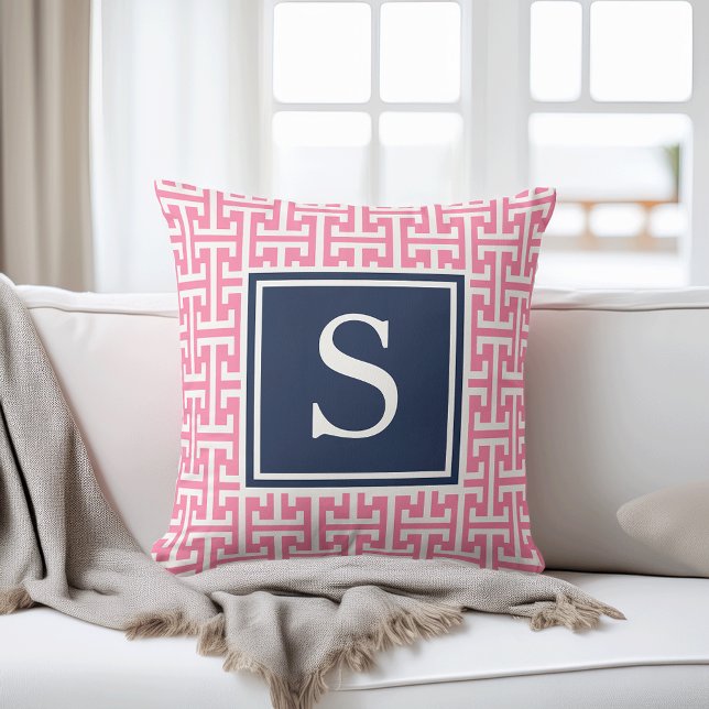 Pink und Navy Preppy Muster Monogram Kissen (Von Creator hochgeladen)
