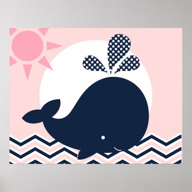 Pink und Navy Whale Kinderzimmer Poster (Vorne)