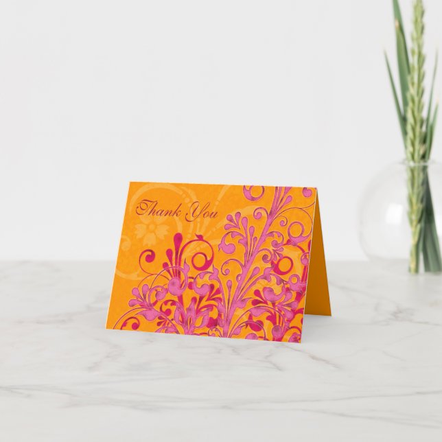 Pink und Orange Blumenzehen Danke Karte (Vorderseite)