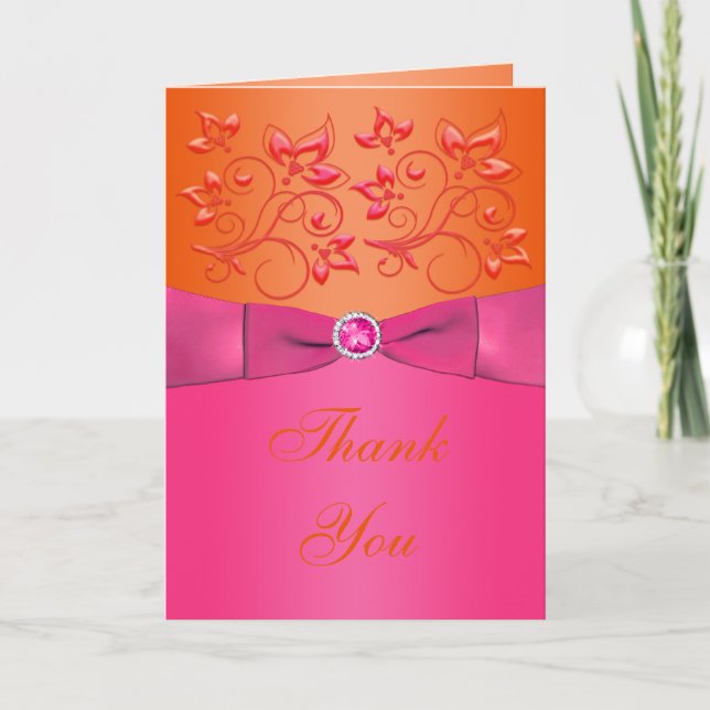 Pink und orange Blütenkarte Danke Karte (Vorderseite)