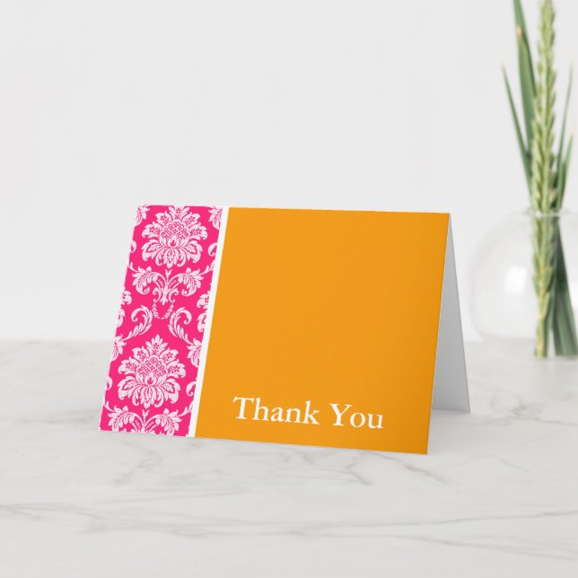 Pink und orange Damask Danke Karte (Vorderseite)