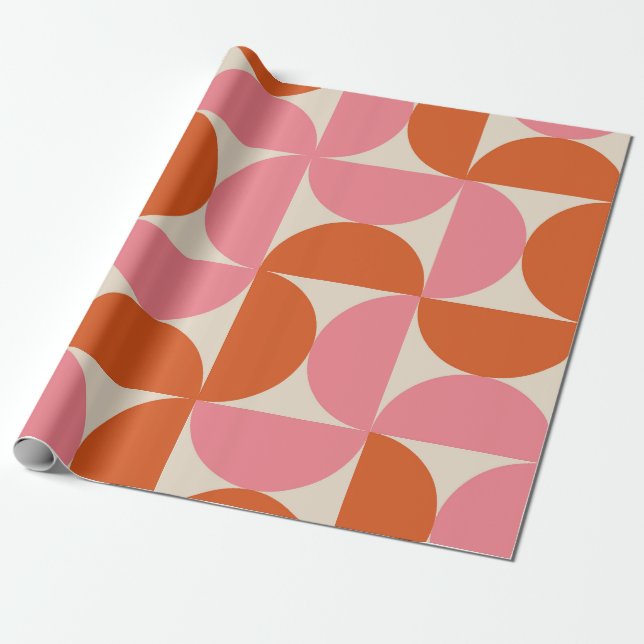 Pink und orange Halbkreismuster des Mitteljahrhund Geschenkpapier (Ungerollt)