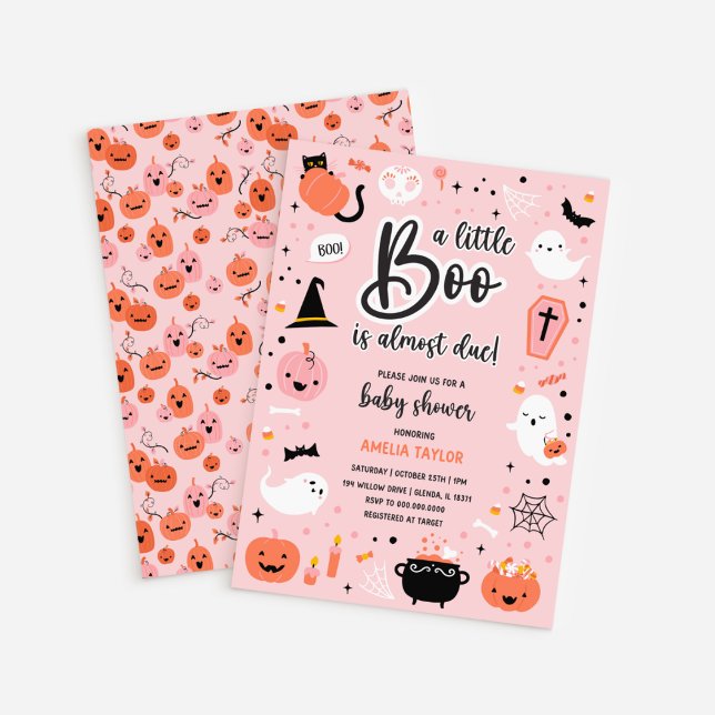 Pink und Orange Halloween - Einladung zur Kinderdu (Pink and Orange Halloween - Baby Shower Invitation)