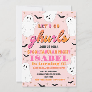 Pink und Orange Let's Go Ghurls Halloween Geburtst Einladung