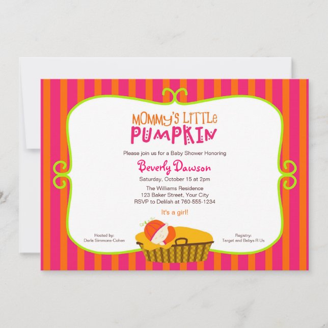 Pink und Orange Mommy's Little Pumpkin Baby Dusche Einladung (Vorderseite)