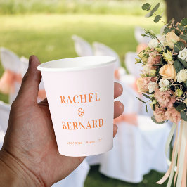 Pink und Orange Peach Apricot Typografy Wedding Pappbecher