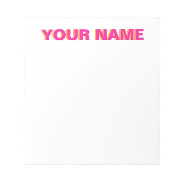 Pink und orange Personalisierter Name Notepad Notizblock (Vorderseite)