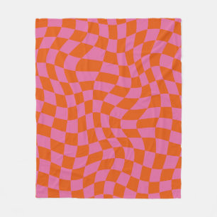 Pink und orange Psychedelisch karierte Groovy Grid Fleecedecke