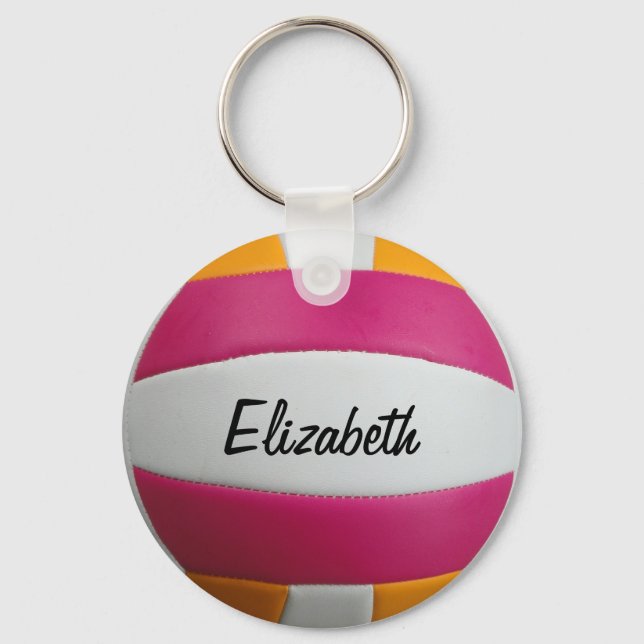 Pink und Orange Volleyball Schlüsselanhänger indiv (Vorderseite)