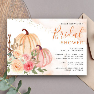 Pink und Peach Pumpkin Floral Fall Brautparty Einladung