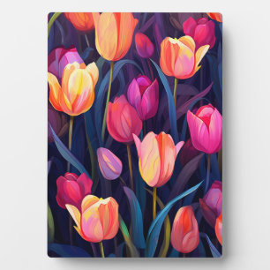 Pink und Peach Tulips Blumenmuster Fotoplatte