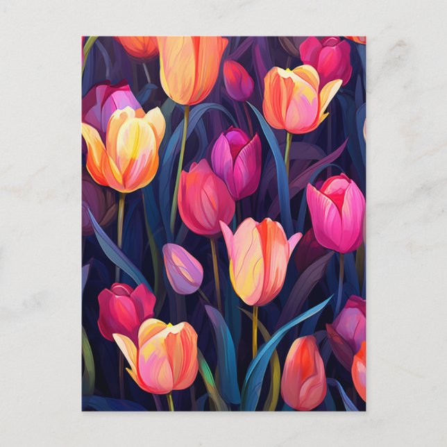 Pink und Peach Tulips Blumenmuster Postkarte (Vorderseite)