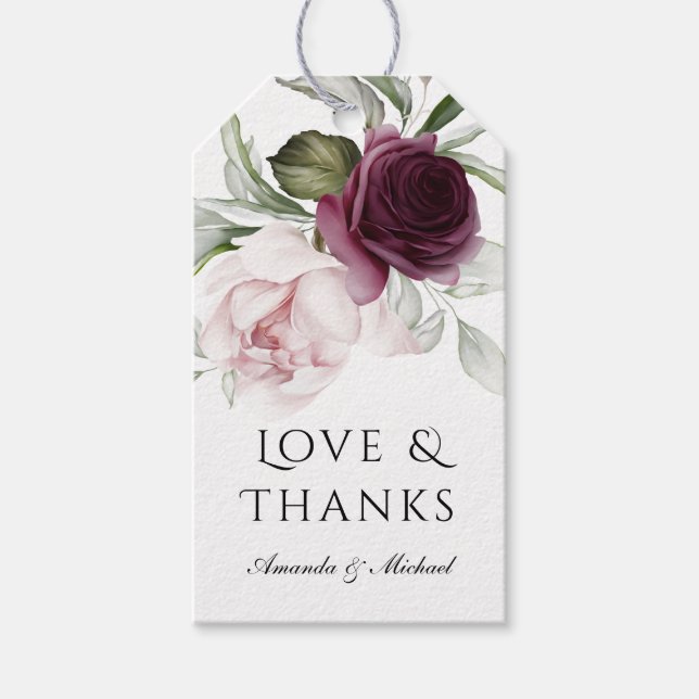 Pink und Plum Botanische Charm Hochzeit Geschenkanhänger (Vorderseite)