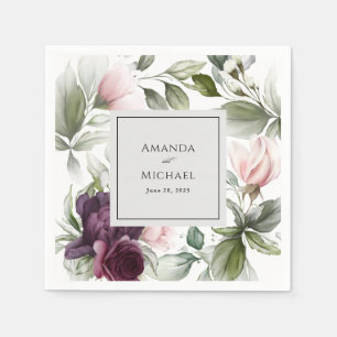 Pink und Plum Botanische Charm Hochzeit Serviette