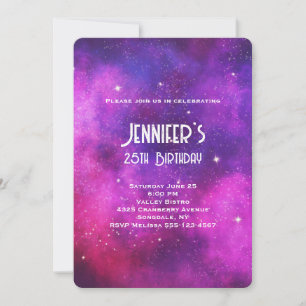 Pink- und Purpur-Weltraum- und Sternen-Faux-Galaxi Einladung