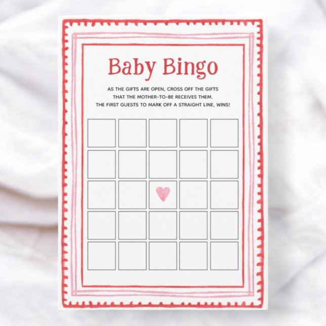 Pink und Red Heart Baby Bingo Spielkarten Einladung (Von Creator hochgeladen)