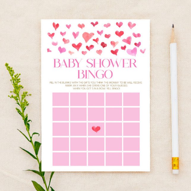 Pink und Red Hearts Bingo Baby Duschgame Briefpapier (Von Creator hochgeladen)