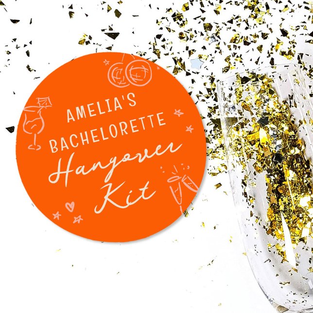 Pink und Red Sketch Bachelorette Hangover Kit Runder Aufkleber (Pink and red girly sketch illustrations bachelorette weekend party hangover kit stickers.)