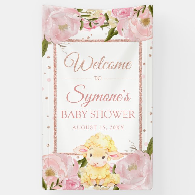 Pink und Rose Gold Sheep Custom Baby Duschbanner Banner (Vertikal)