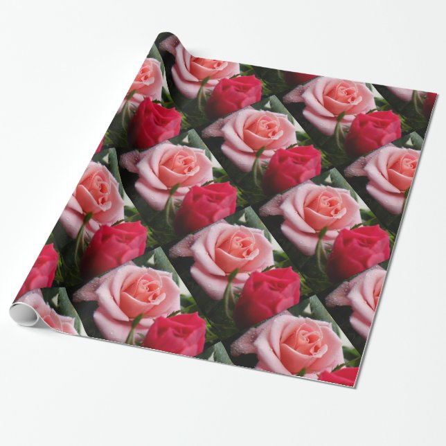 Pink und Rote Rose - Muster-Umschlagpapier Geschenkpapier (Ungerollt)