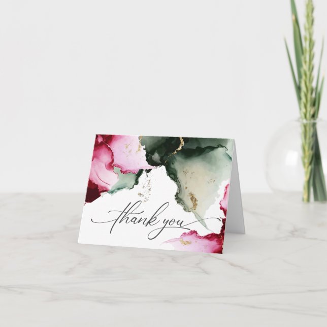 Pink und Sage Green Watercolor Geode Dankeskarte (Vorderseite)