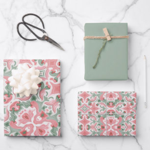 Pink und Sage Muster Geschenkpapier Set