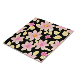 Pink und Schwarz-Blume-Muster Fliese